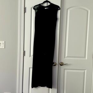 Calvin Klein black maxi dress with lace detail on cap sleeves. Comes with belt!